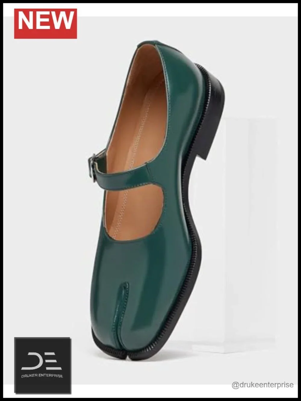 Tabi Mary Jane pumps, split toe chunky block heel, faux leather, PU, buckle